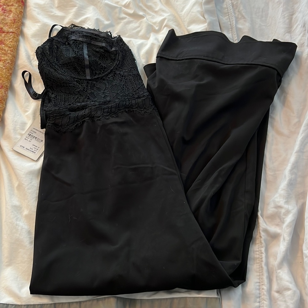 Black Bardot Lace Top Pant Jumpsuit